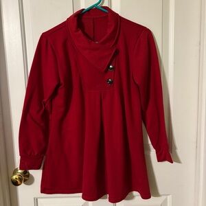 Red Long Sleeve Tunic with Button Detail